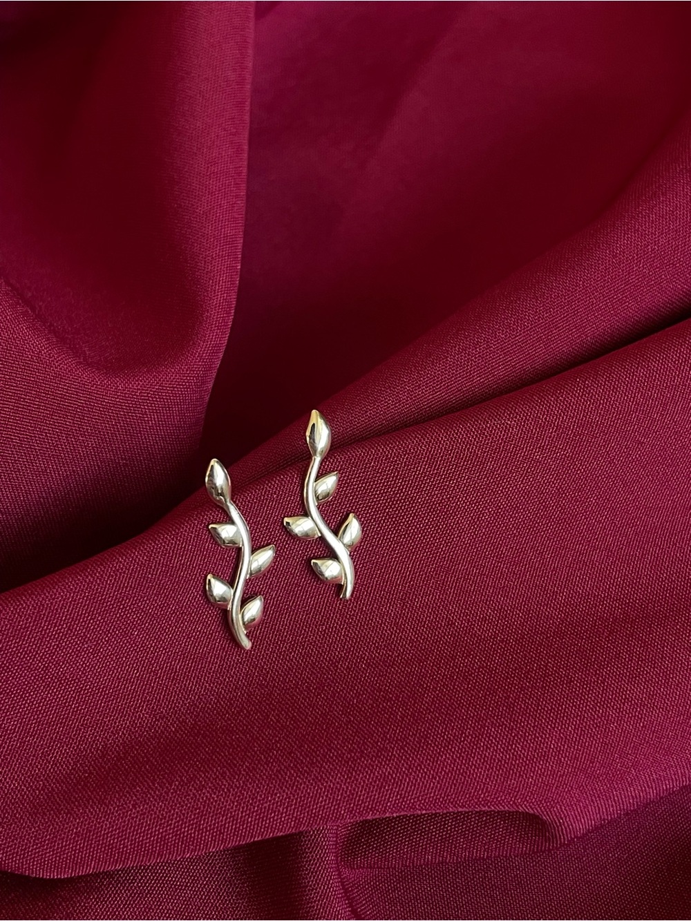 14k Gold Delicate Leaf Vine Climber Earrings - Picture 2 of 5